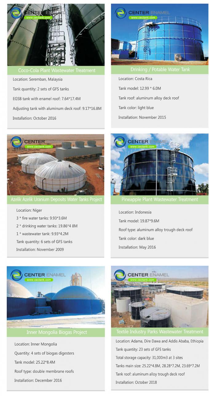 Tangki penyimpanan biogas enamel pusat / Tangki air api kaca yang digabungkan dengan baja dengan sertifikasi NSF 0